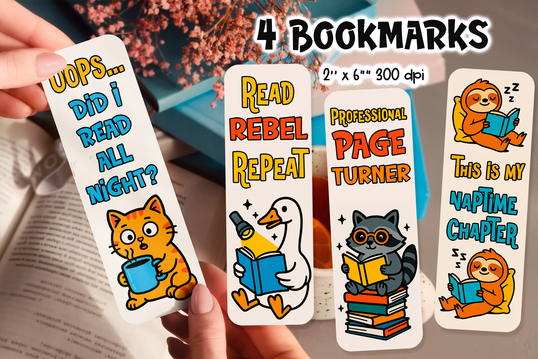 Funny Animal Reading Bookmarks PNG