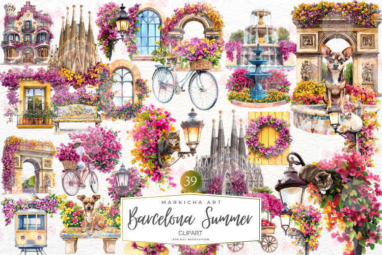 Summer in Barcelona Clipart Graphic by Markicha Art · Creative Fabrica