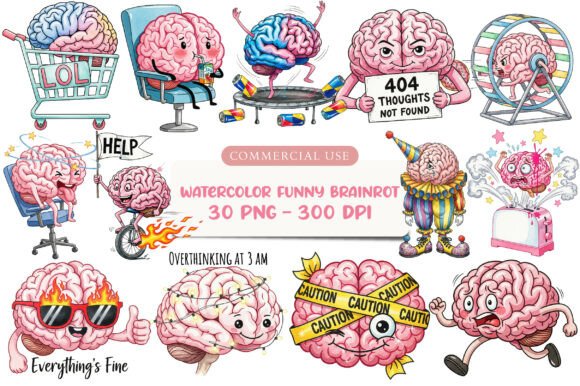Funy Brain Rot Watercolor Funny Brainrot Clipart Graphic by daily.arts · Creative Fabrica