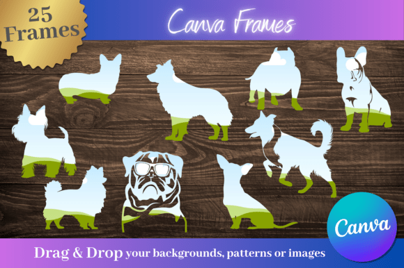 25 Dog Silhouette Canva Frames