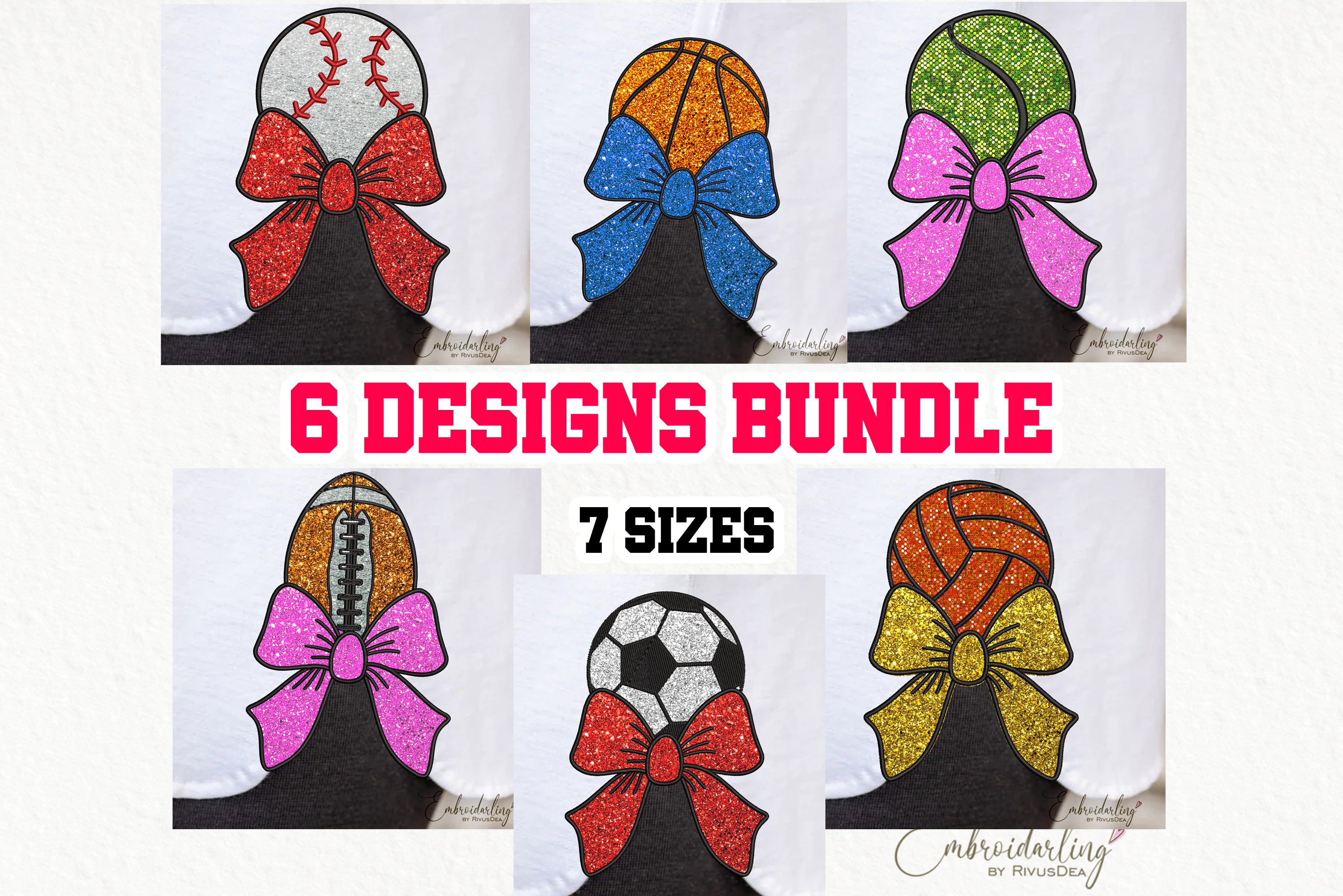 6 Sport Side Bow Bundle Applique Embroidery