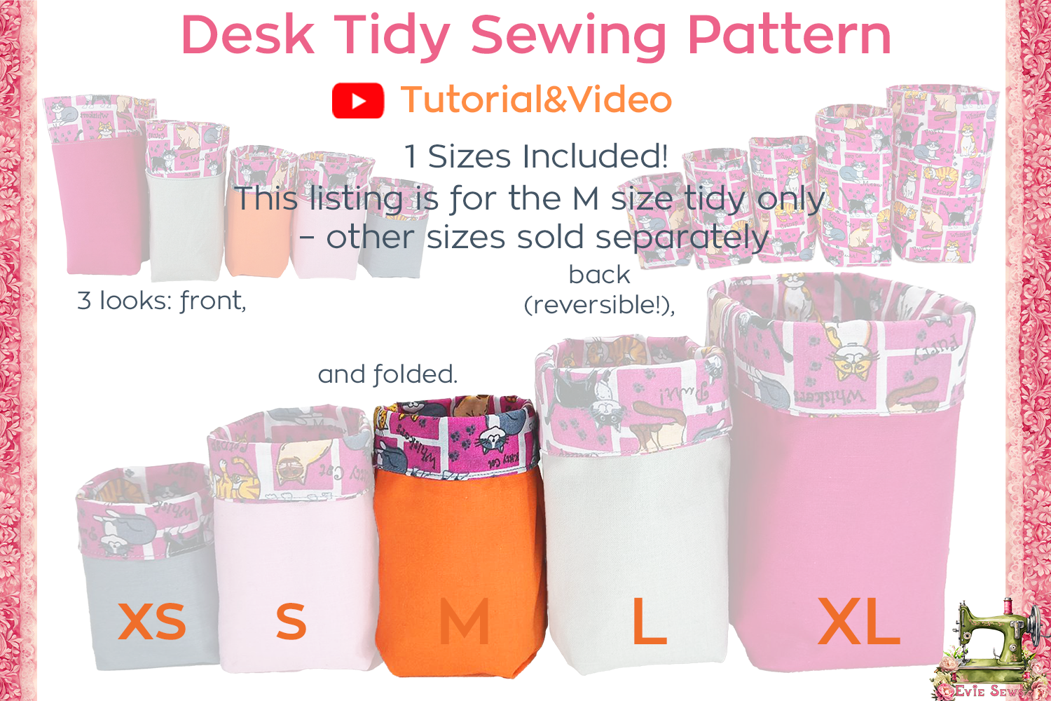 Desk Tidy - M SIZE - Sewing Pattern PDF