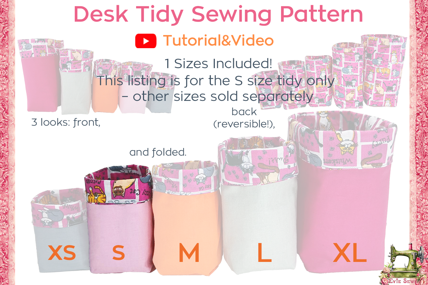 Desk Tidy - S SIZE - Sewing Pattern PDF