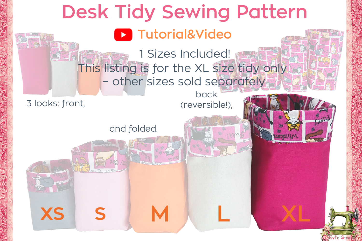 Desk Tidy - XL SIZE - Sewing Pattern PDF