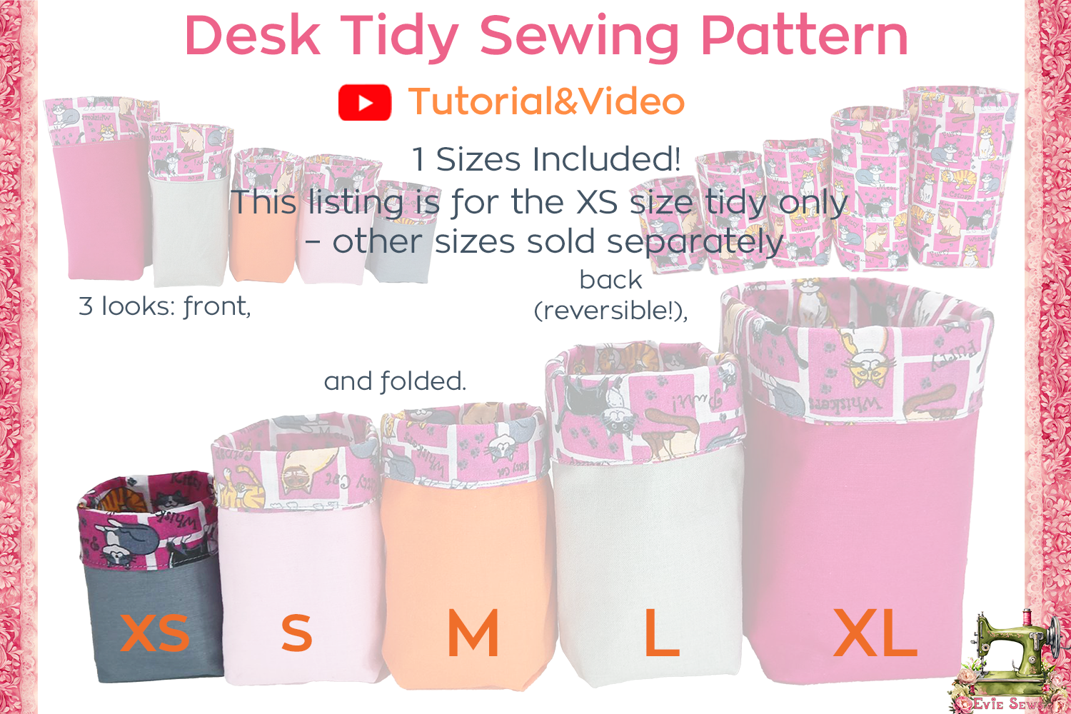 Desk Tidy - XS - SIZE Sewing Pattern PDF