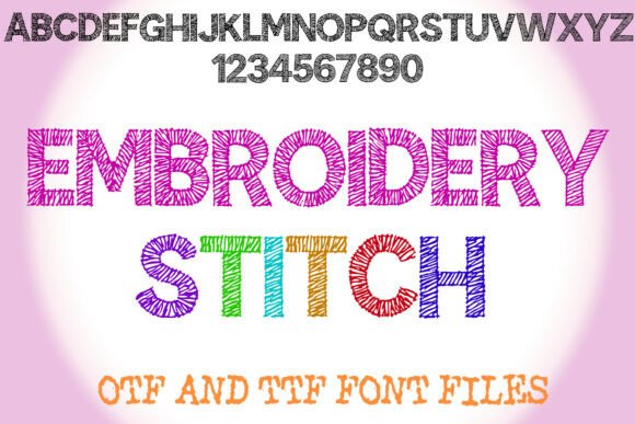 Preview specimen of Embroidery Stitch decorative font