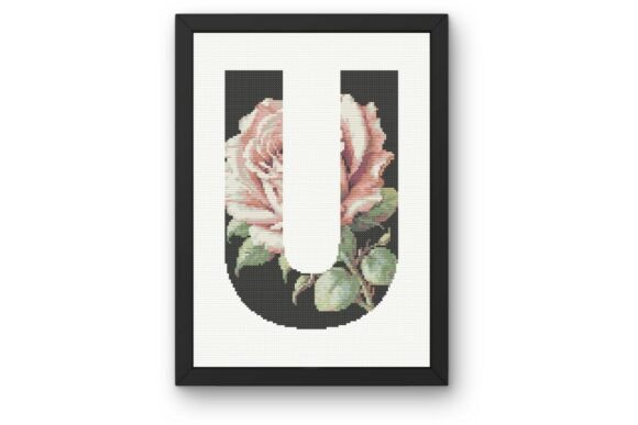 Pink Rose on Black U Monogram