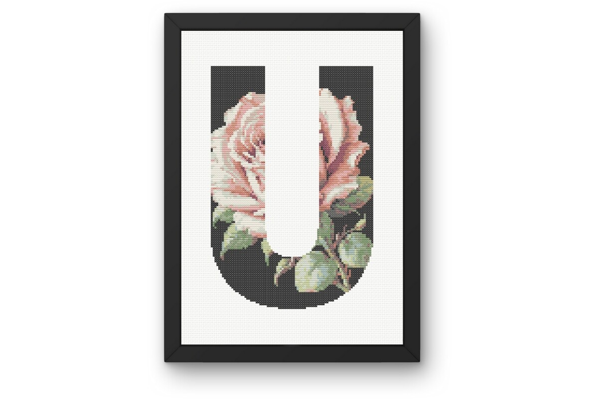Pink Rose on Black U Monogram