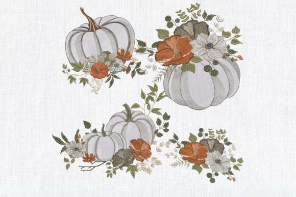 Set 4 Elegant White Pumpkin Fall Floral