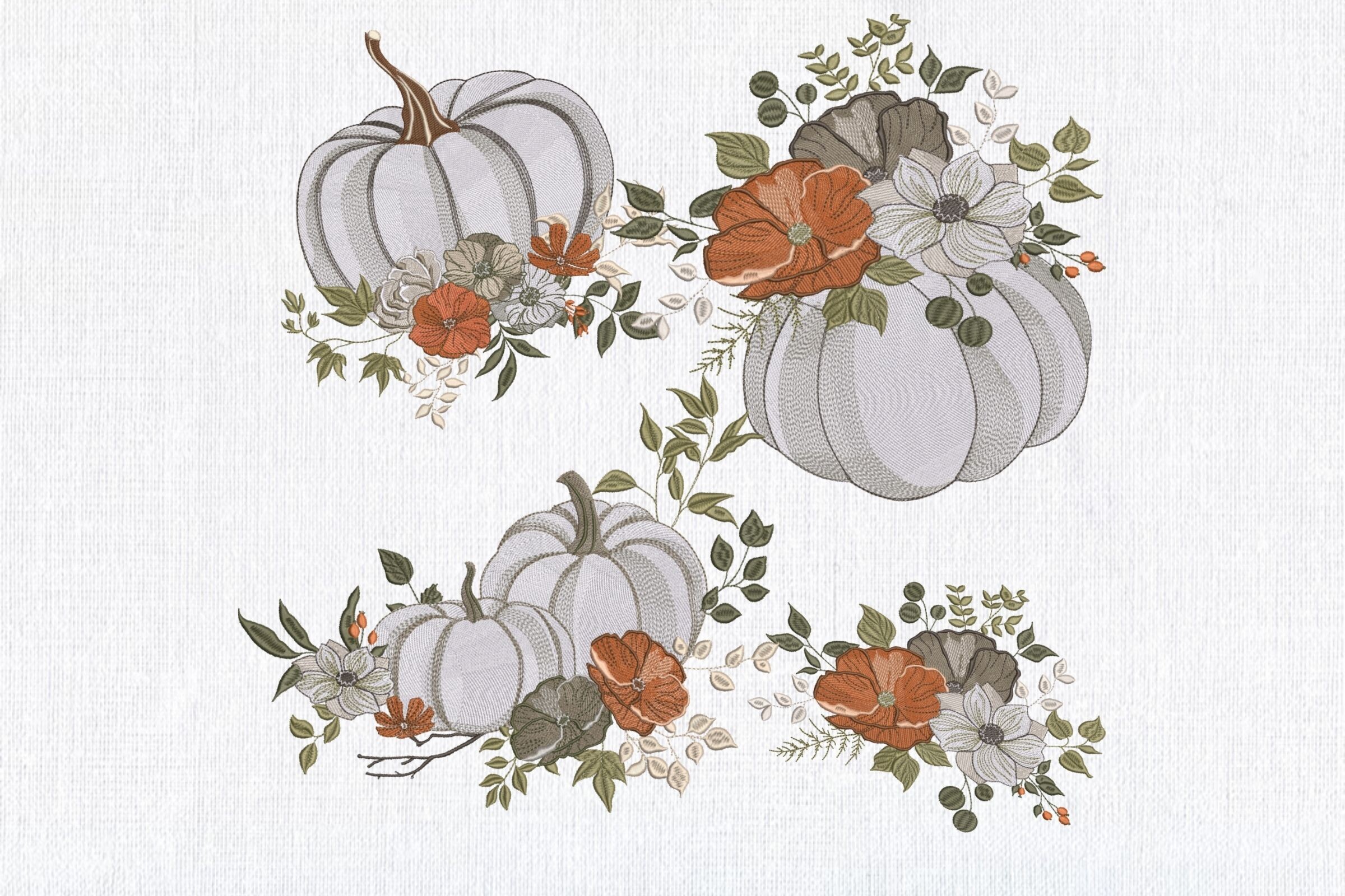 Set 4 Elegant White Pumpkin Fall Floral