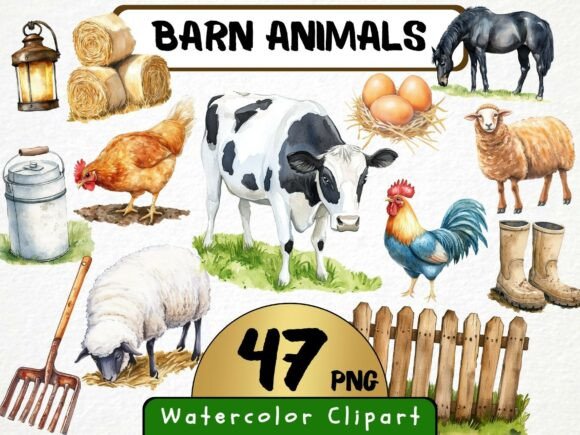 Barn Animals Watercolor Clipart 47 Png