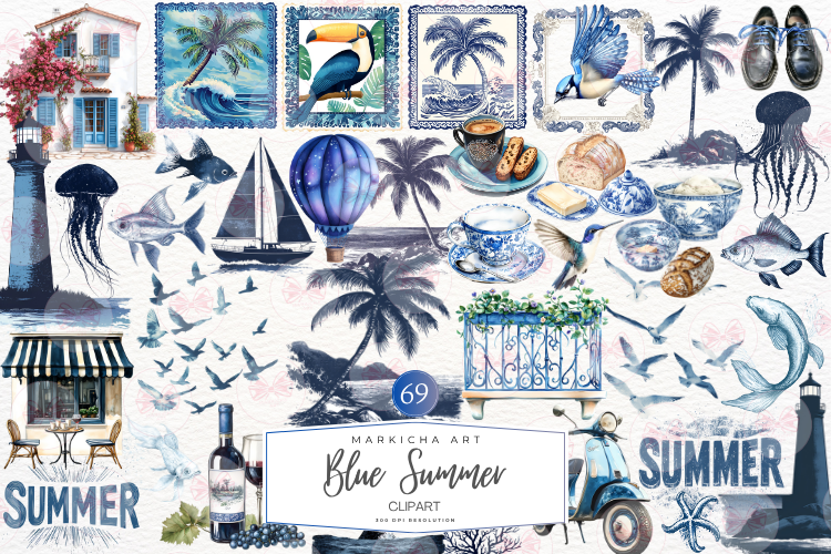Blue Aesthetic Summer Clipart Graphic by Markicha Art · Creative Fabrica