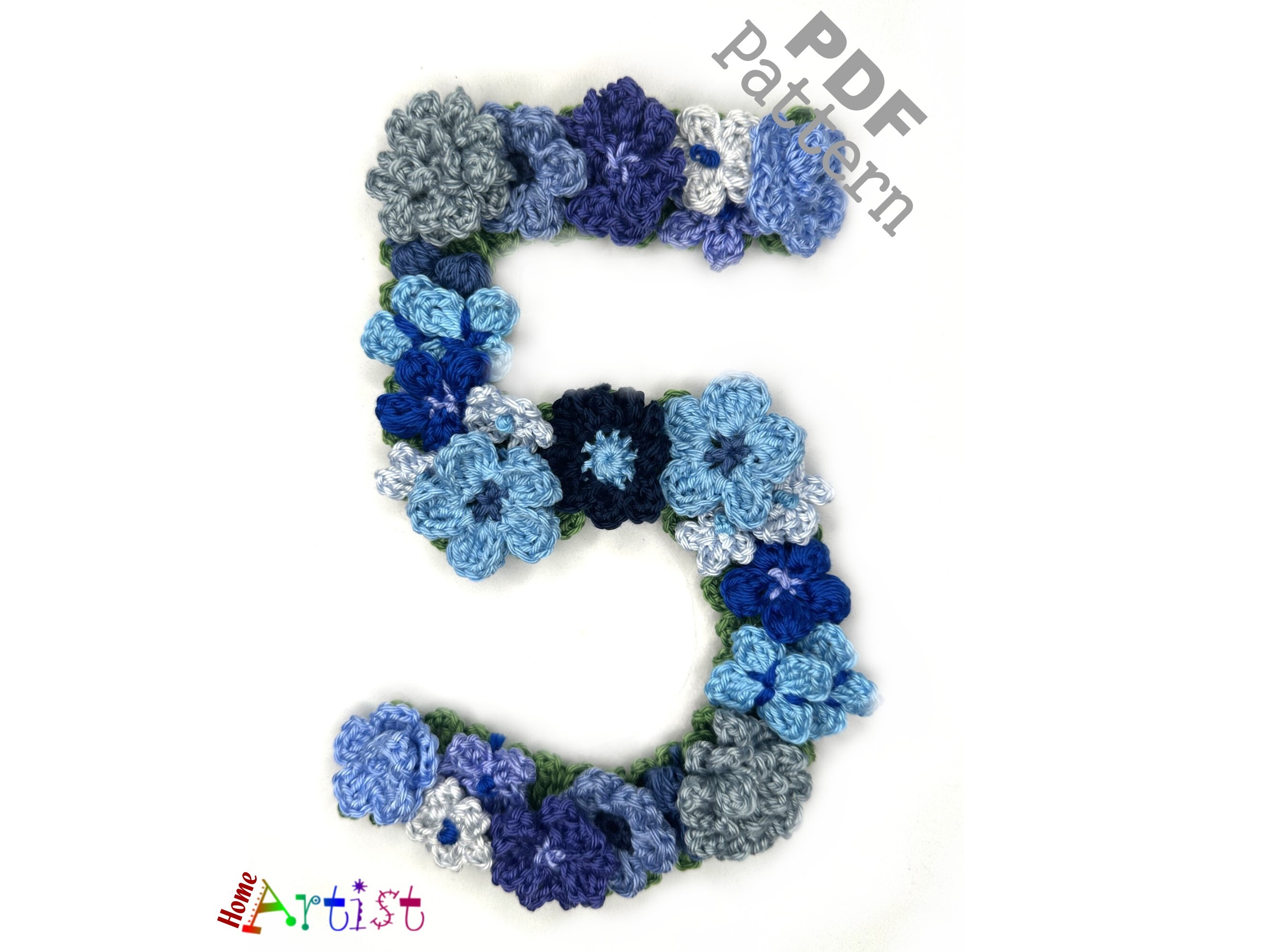 Flower Number 5 Crochet Applique Pattern
