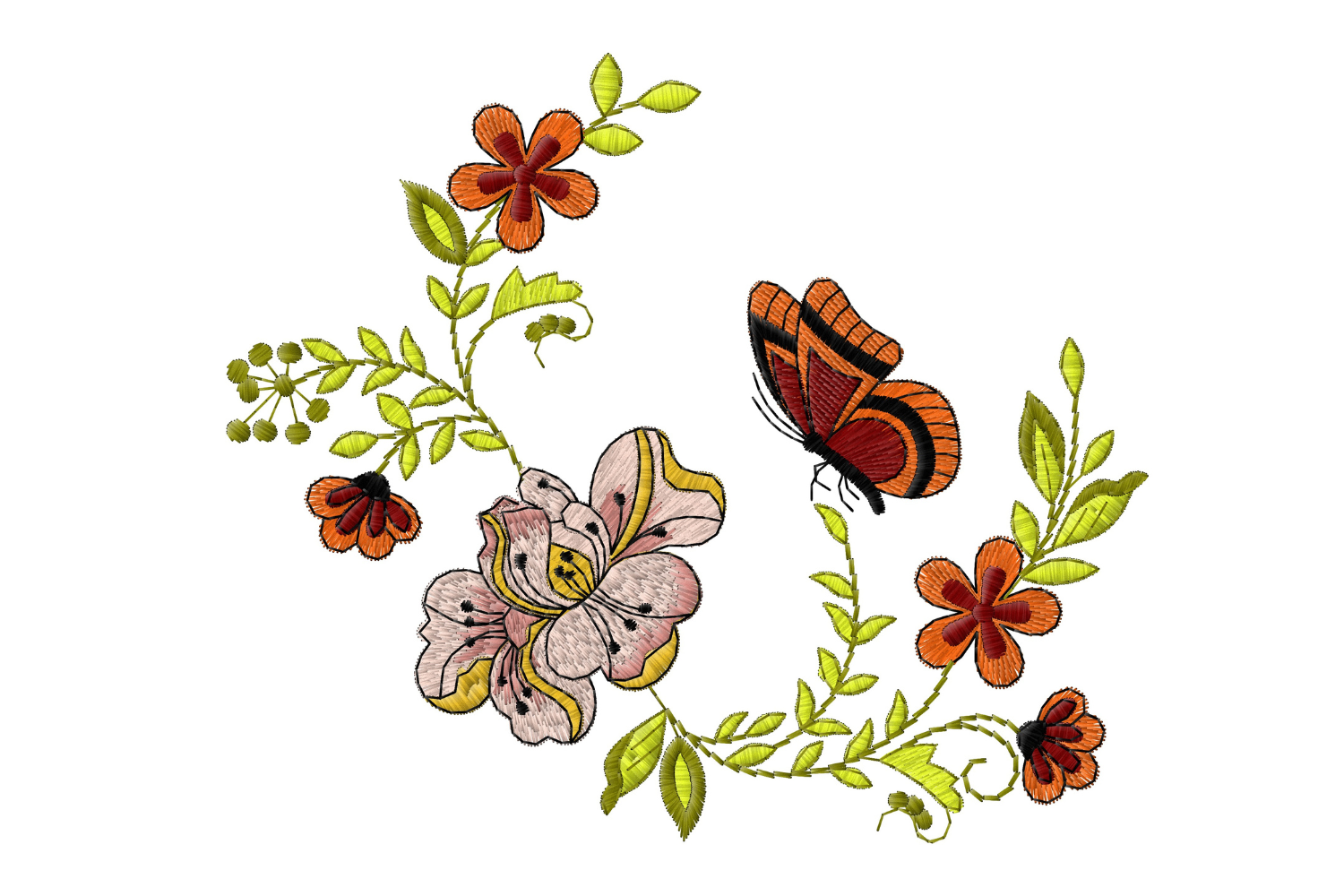 Flowers with Butterflies Embroidery