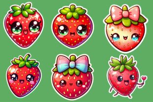 Kawaii Strawberry Sticker Clipart Graphic by Designworld · Creative Fabrica