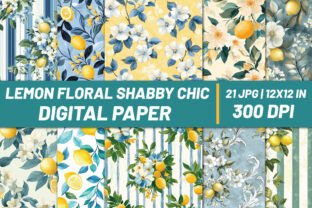 Lemon Floral Shabby Chic Digital Paper Graphic by GoLdeN ArT · Creative ...