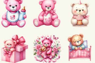 Watercolor Pink Cute Blush Teddy Bear Graphic by BlackDogsMedia ...