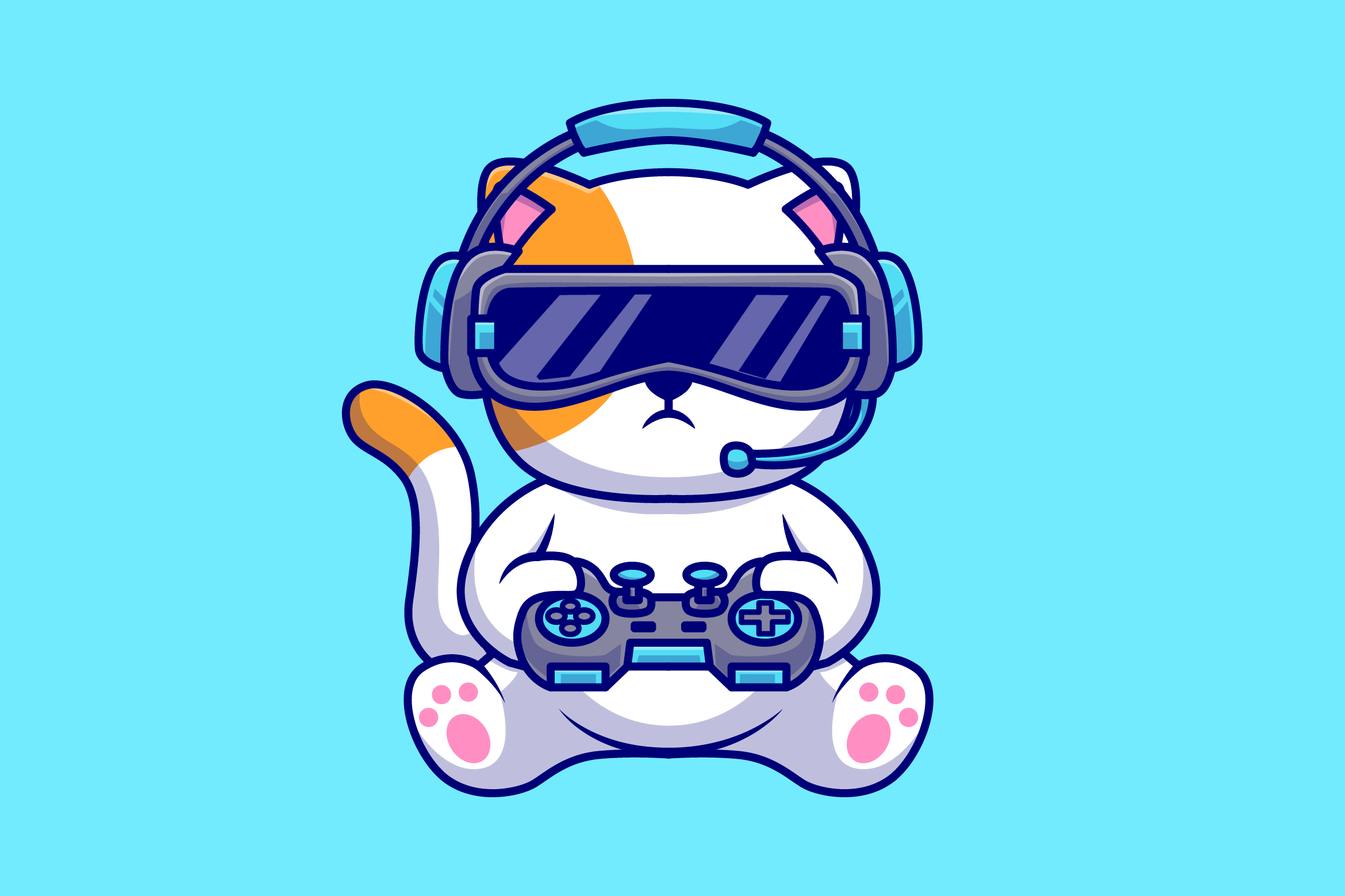 Cute Cat Gamer Playing Game Cartoon Graphic by catalyststuff · Creative ...