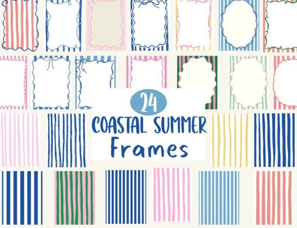 Hand Drawn Coastal Summer Frames Clipart