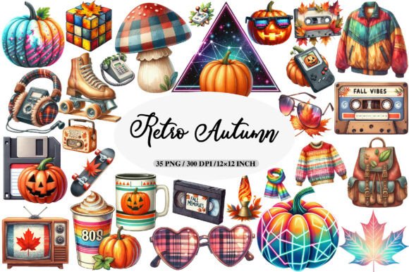 80s Retro Autumn Clipart Bundle