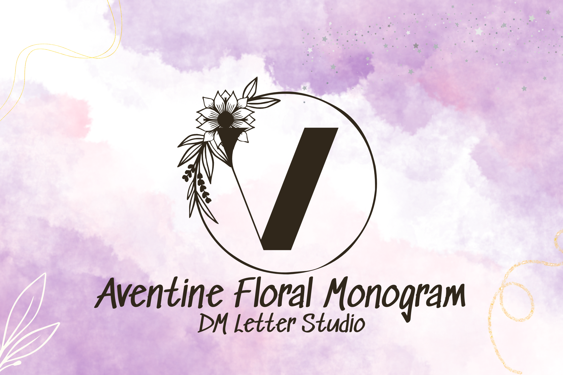 Aventine Floral Monogram font preview in a floral monogram style