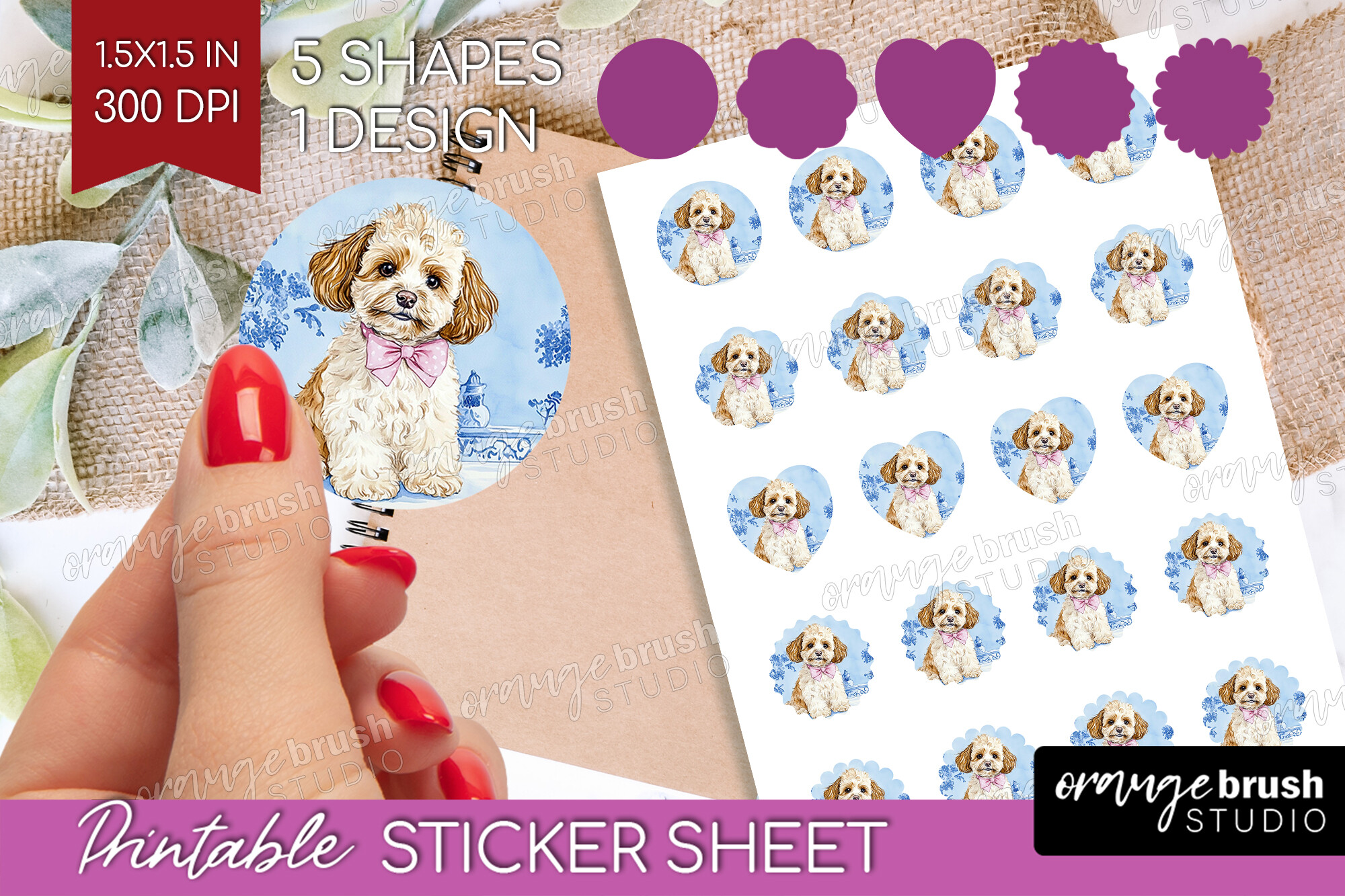 Cavapoo Dog Floral Printable Sticker Graphic by Orange Brush Studio ...