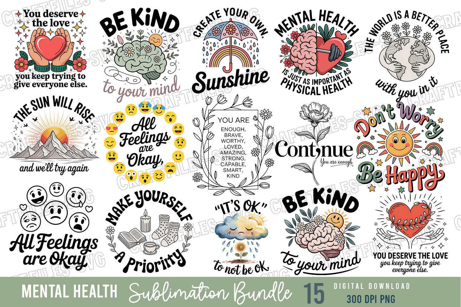 Mental Health Sublimation Bundle Graphic by Craftfiles-SVG · Creative ...