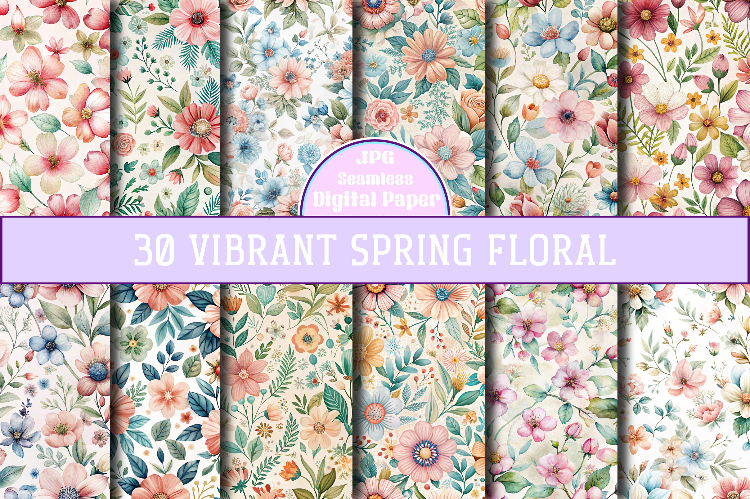 Vibrant Spring Floral Seamless Patterns Graphic by Bundle · Creative ...