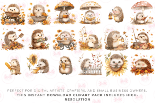 Cute Autumn Hedgehog Garden Clipart Graphic by Markicha Art · Creative ...