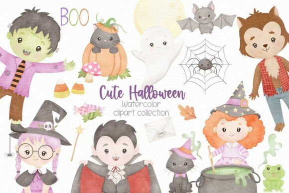 Cute Halloween Watercolor Clipart Graphic Illustrations By Estúdio Lin
