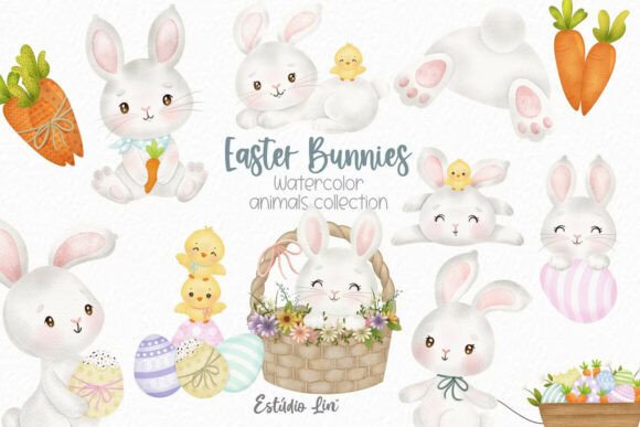 Easter Cute Bunnier Clipart Graphic Illustrations By Estúdio Lin