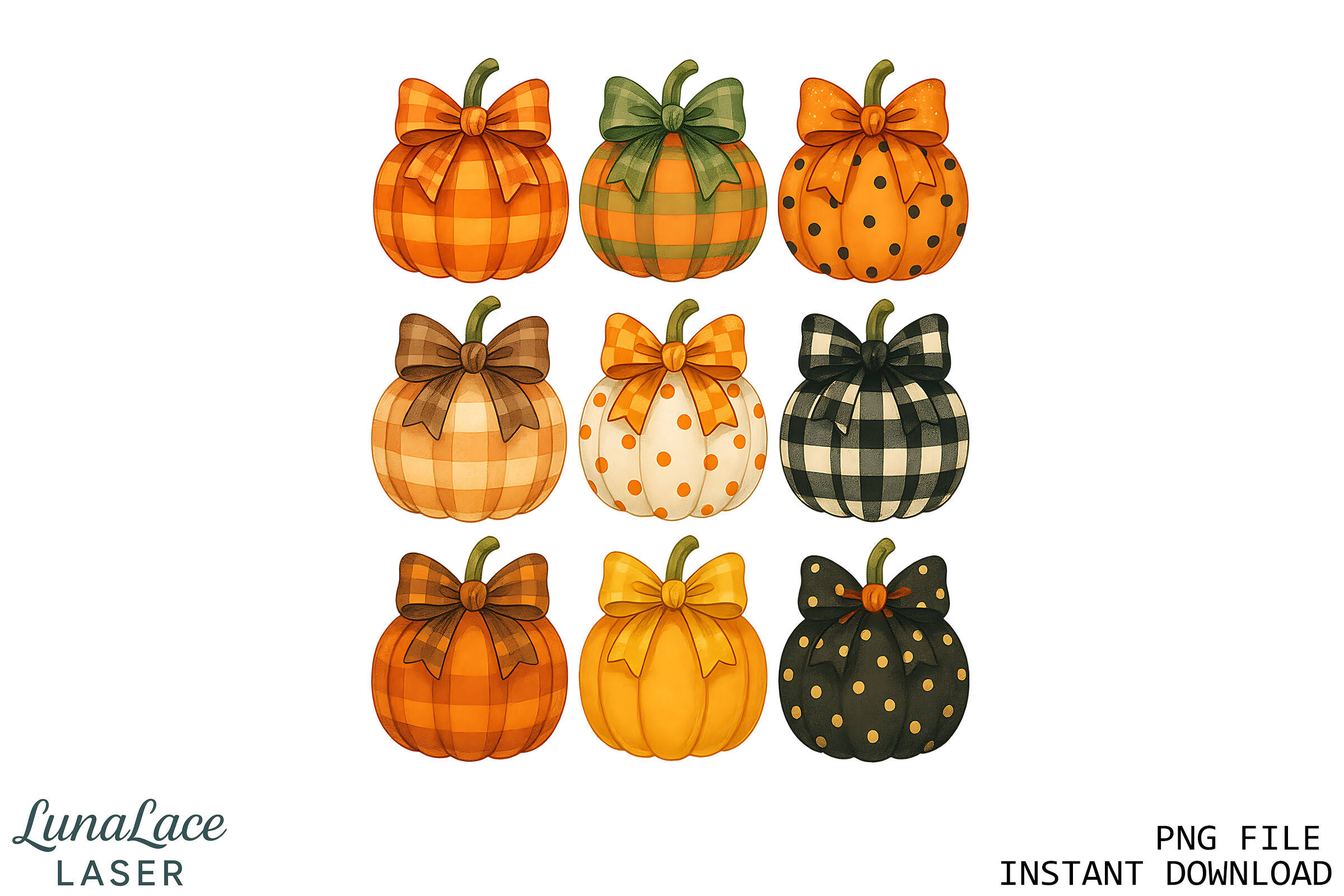 Fall Pumpkins PNG Cute Bow Graphic by lunalacelaserds · Creative Fabrica