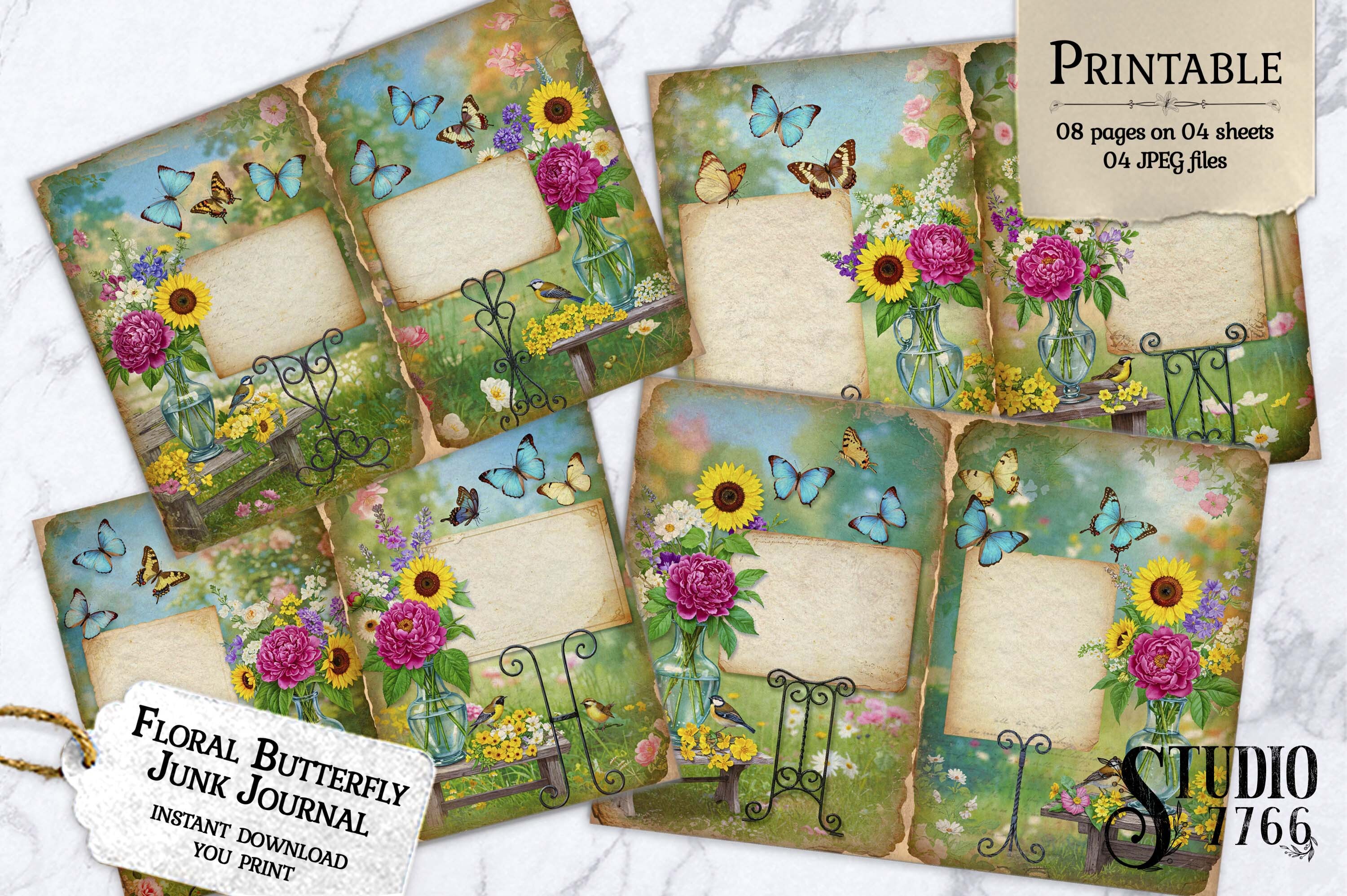 Floral Butterfly Junk Journal Pages Graphic by Studio 7766 · Creative ...