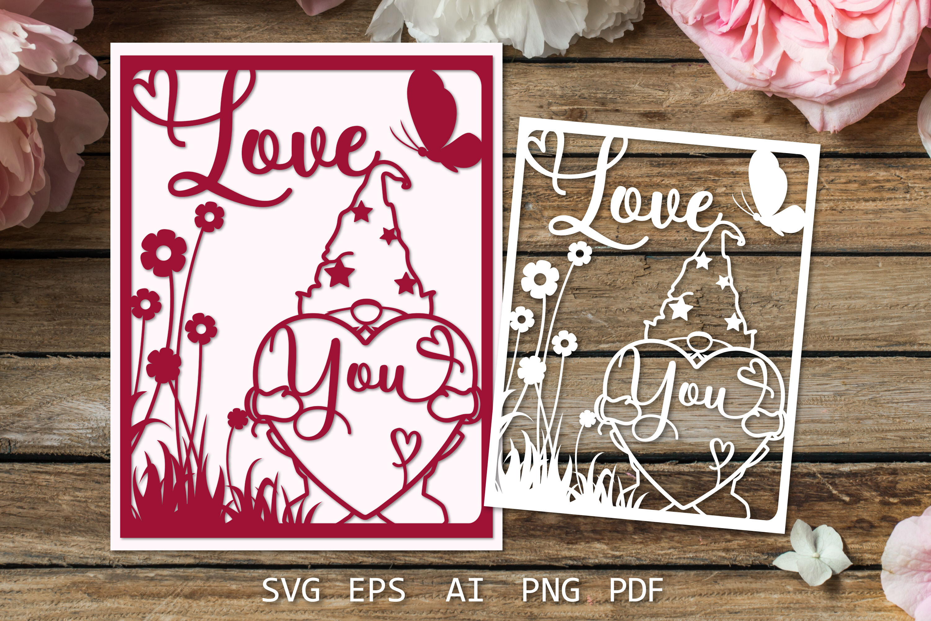 Gnome Card Design, Love You Card SVG