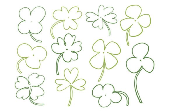 Line Art Clover Leaf Botanical Element