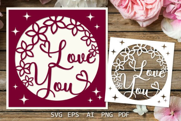 Love You Card Paper Cut Template SVG