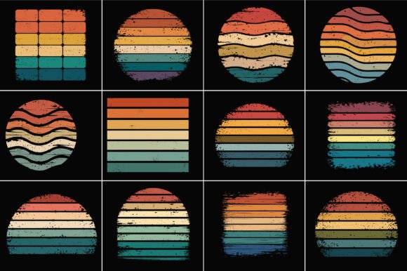 Retro Sunset Striped Design Bundle