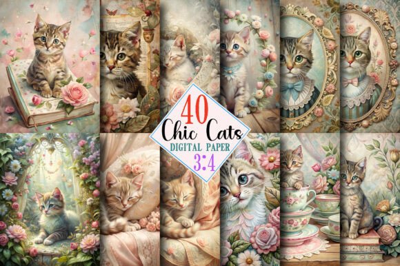 Shabby Chic Cats Junk Journal Pages