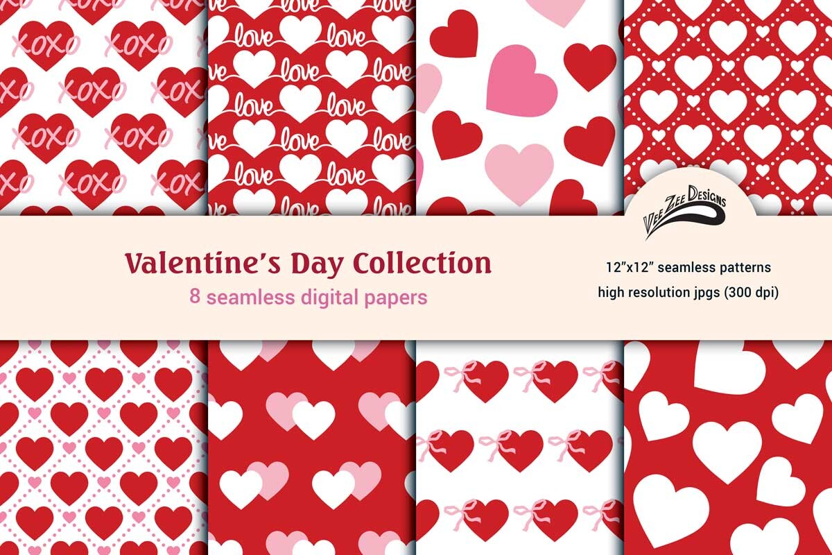 Valentines Day Digital Paper Bundle Pack Graphic by Vee Zee Designs ...