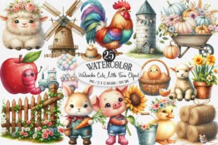 Watercolor Cute Little Farm Clipart Graphic by designking · Creative ...