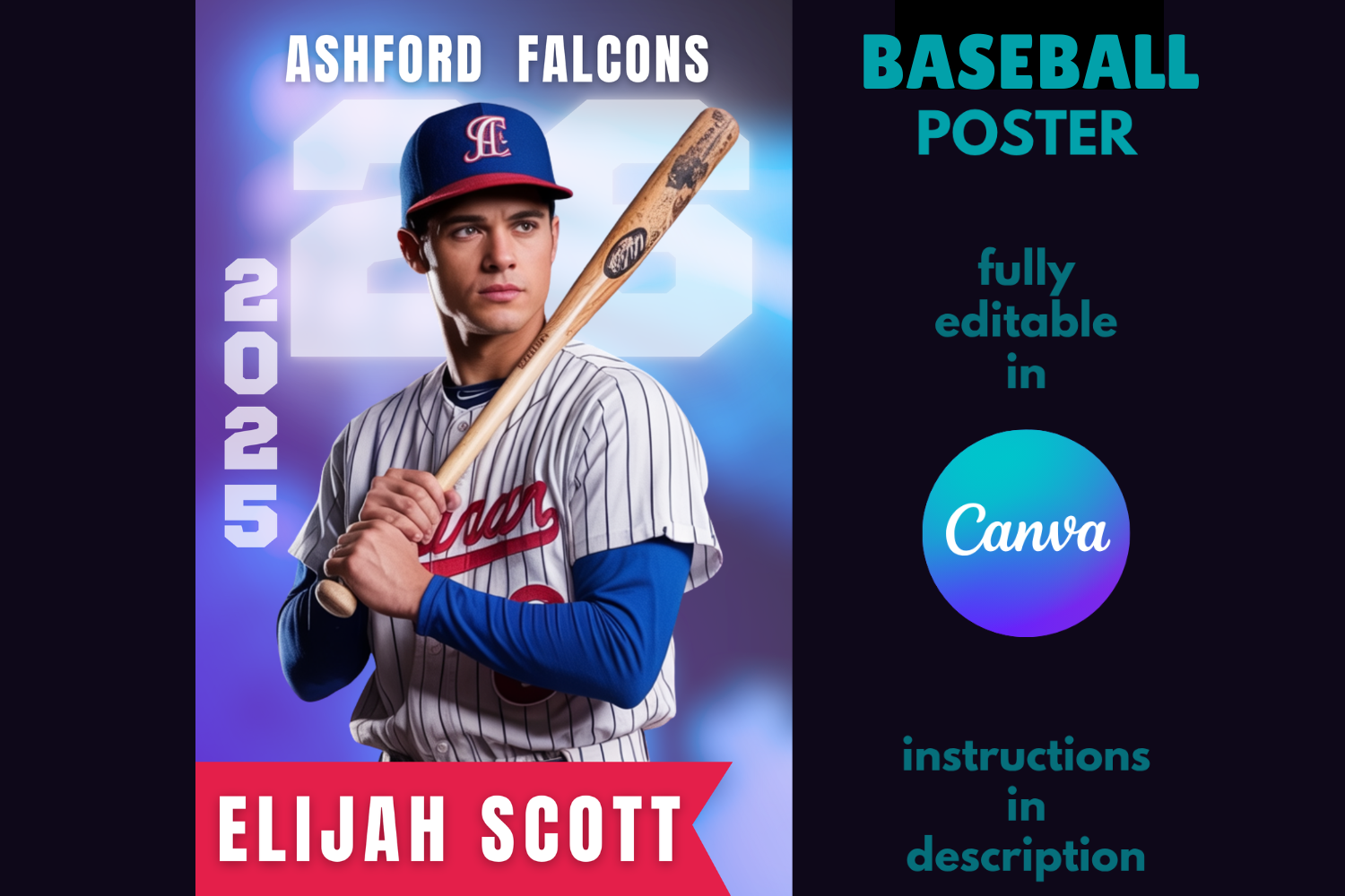 Baseball Poster Editable Canva Template
