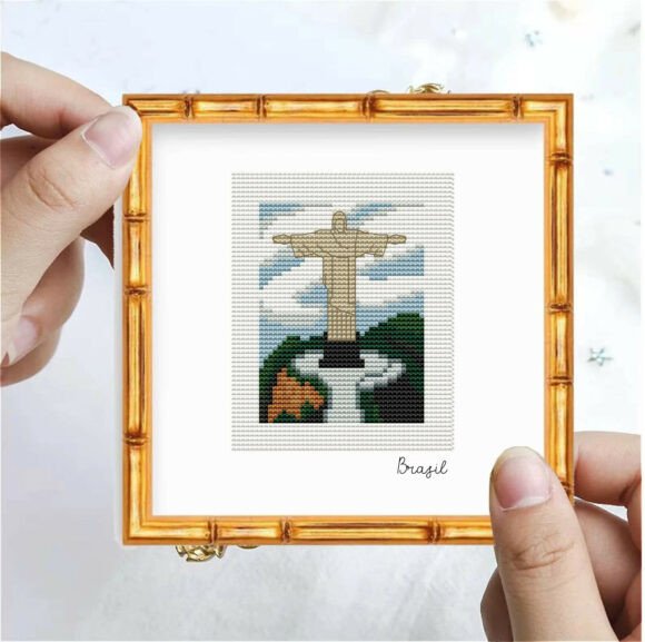 Brazil Christ Statue Cross Stitch Art
