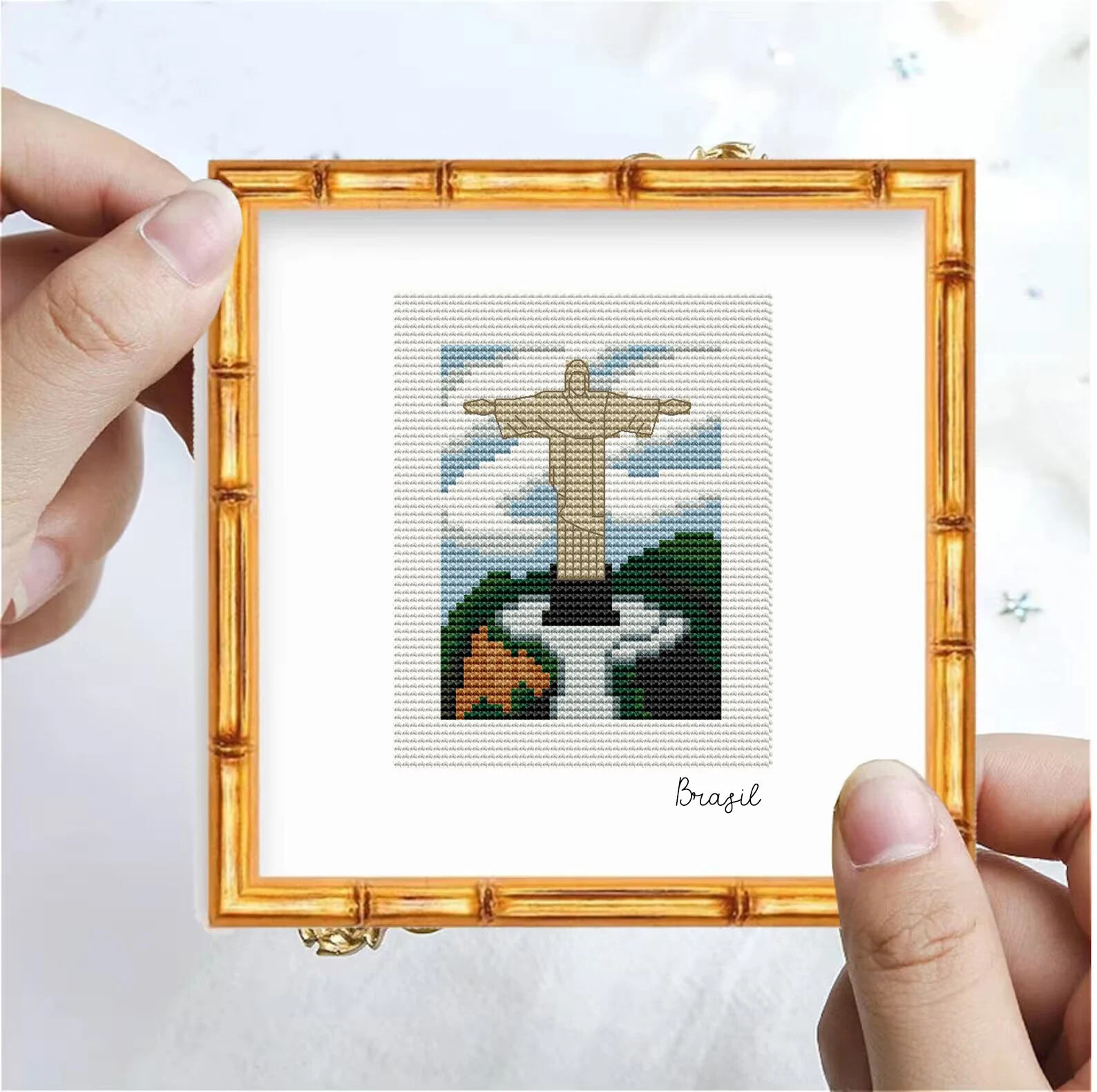 Brazil Christ Statue Cross Stitch Art