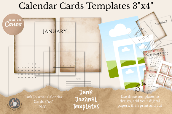 Calendar Card Junk Journal CanvaTemplate