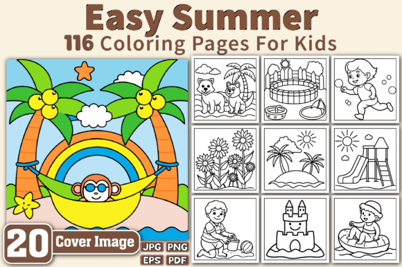 Easy Summer Coloring Pages for Kids Graphic by TintZelo · Creative Fabrica