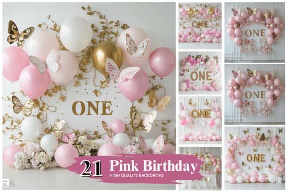 Preview of Pink Birthday Twinkle Digital Backdrop digital backdrop