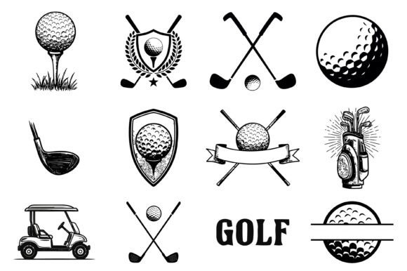 Vintage Golf Clipart Elements Set Graphic Crafts By Silhouette Station