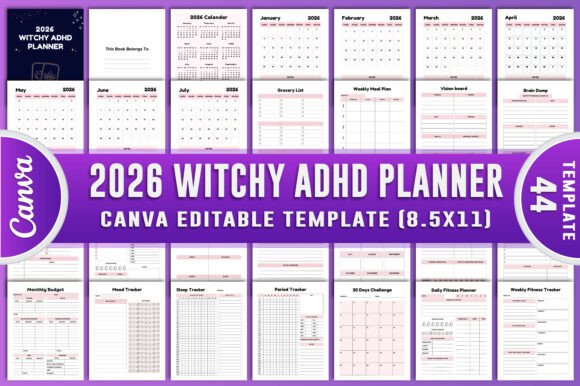 2026 Witchy Adhd Planner Canva KDP
