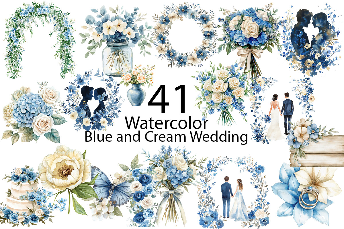 Blue and Cream Wedding Clipart - photo 1