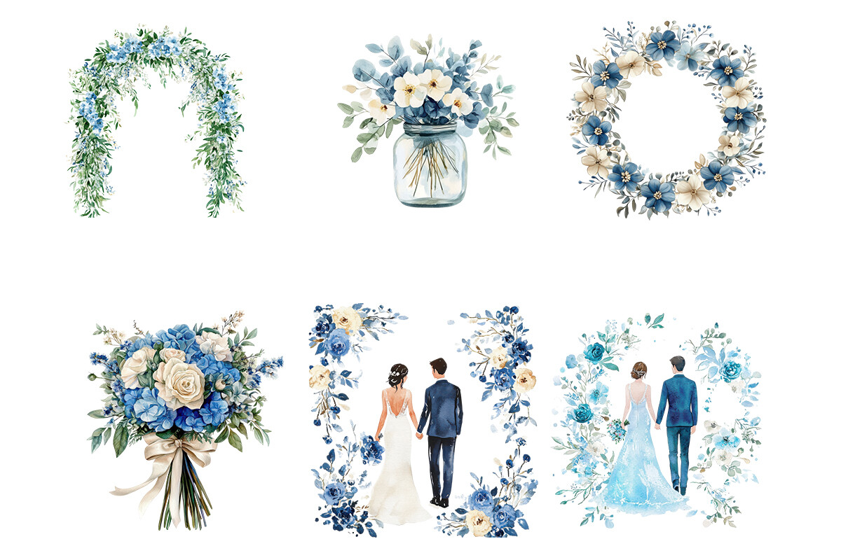 Blue and Cream Wedding Clipart - photo 2